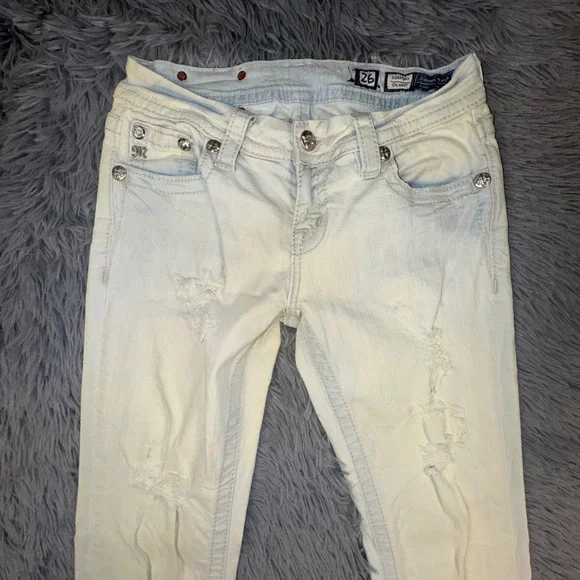 Miss Me Jeans Women's 26 Straight Acid Bleach Wash Studded Rhinestone Grunge - Picture 7 of 15